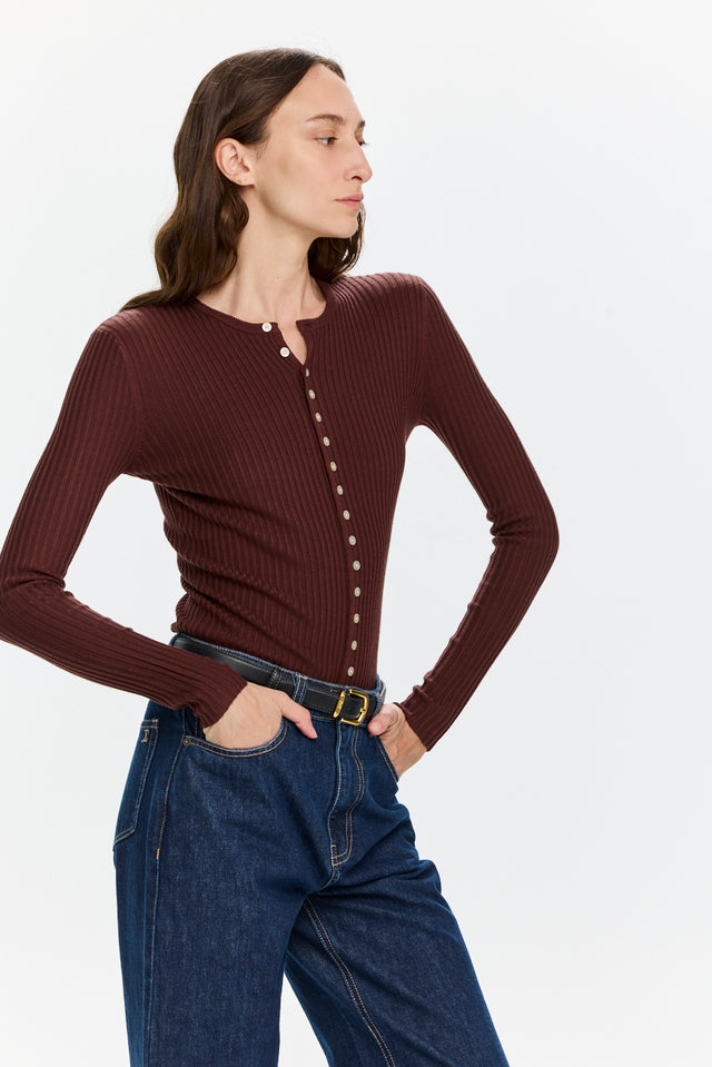 Rose Buttoned Knit Deep Mahogany