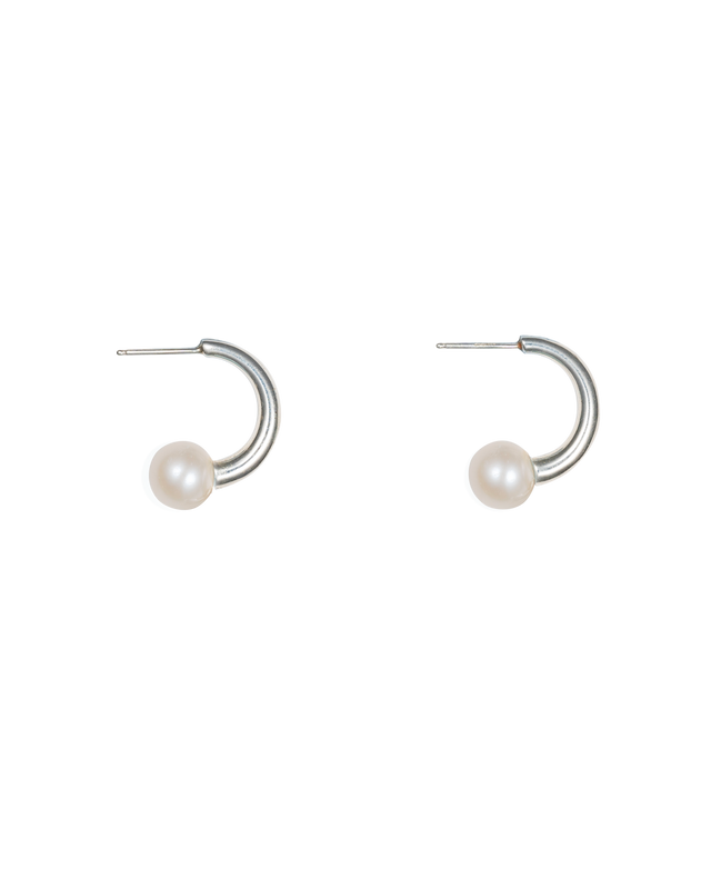 Pearl Hoops Silver