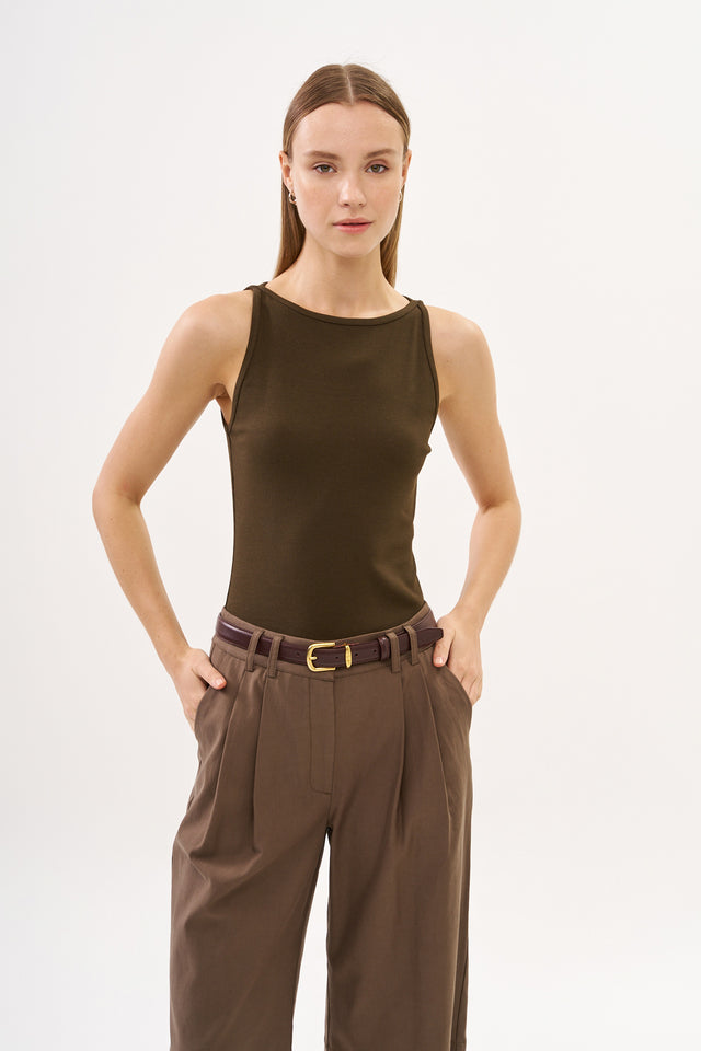 Vera Rib Tank Top Dusty Brown