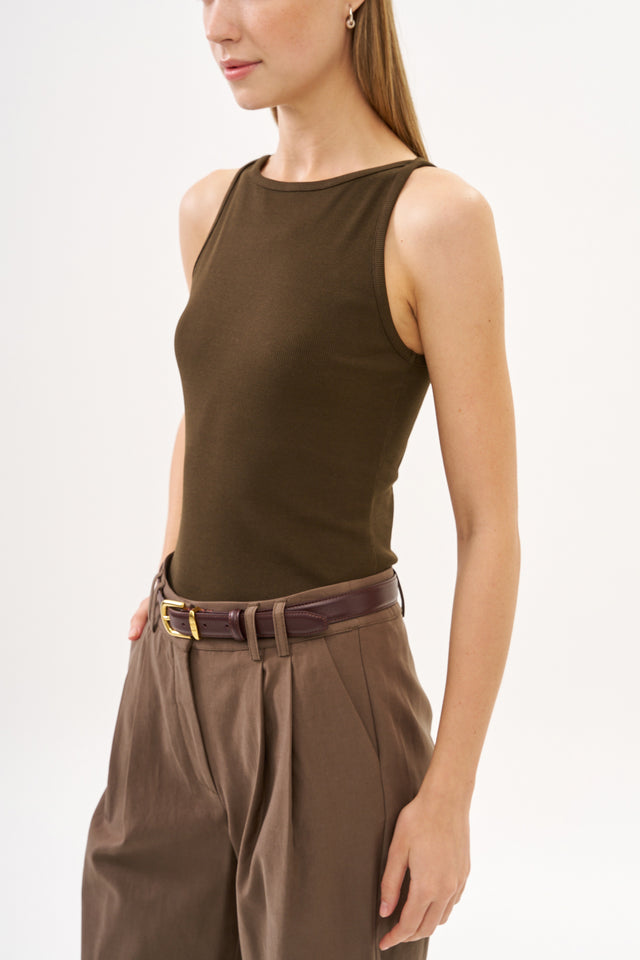 Vera Rib Tank Top Dusty Brown