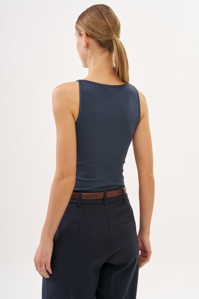 Vera Rib Tank Top Washed Blue