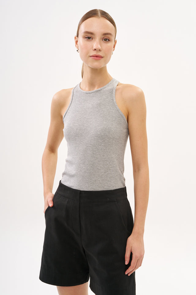 Zoe Rib Top Melange Grey