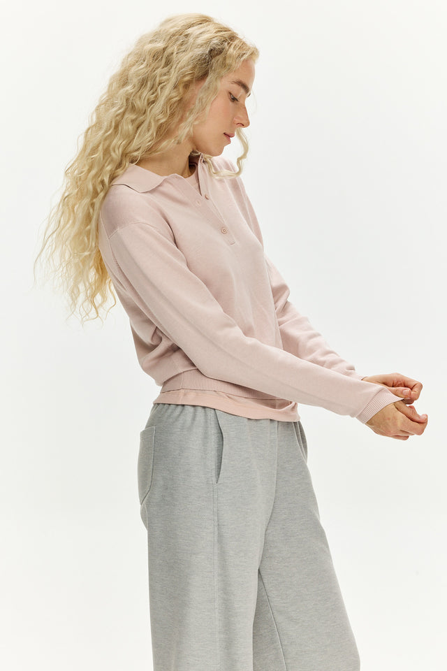 Long Sleeve Polo Smoky Pink