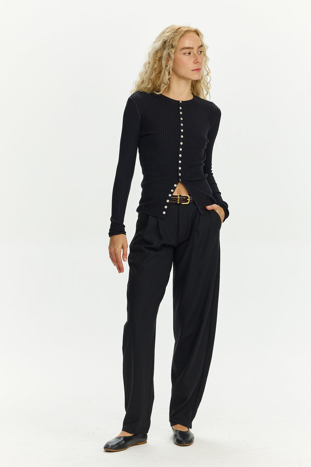 Rose Buttoned Knit Tencel Black
