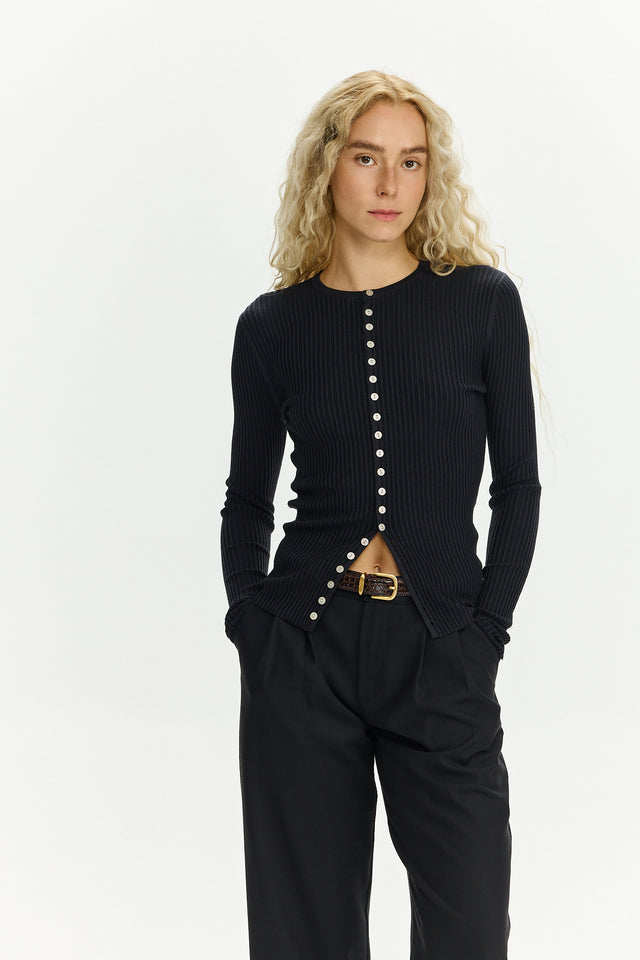 Rose Buttoned Knit Tencel Black