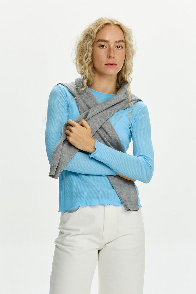 Fleur Long Sleeve T Sky Blue