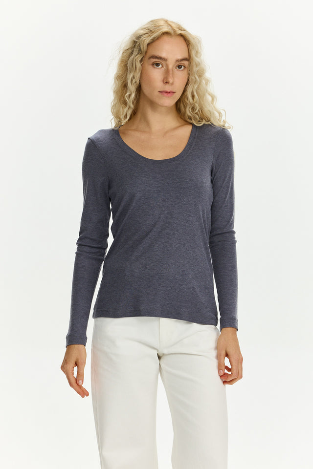 Mili Tencel Round Neck Top Grey
