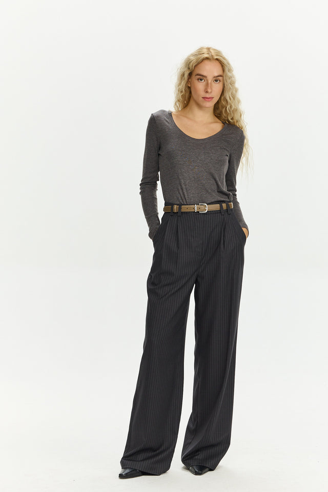Mili Tencel Round Neck Top Warm Grey