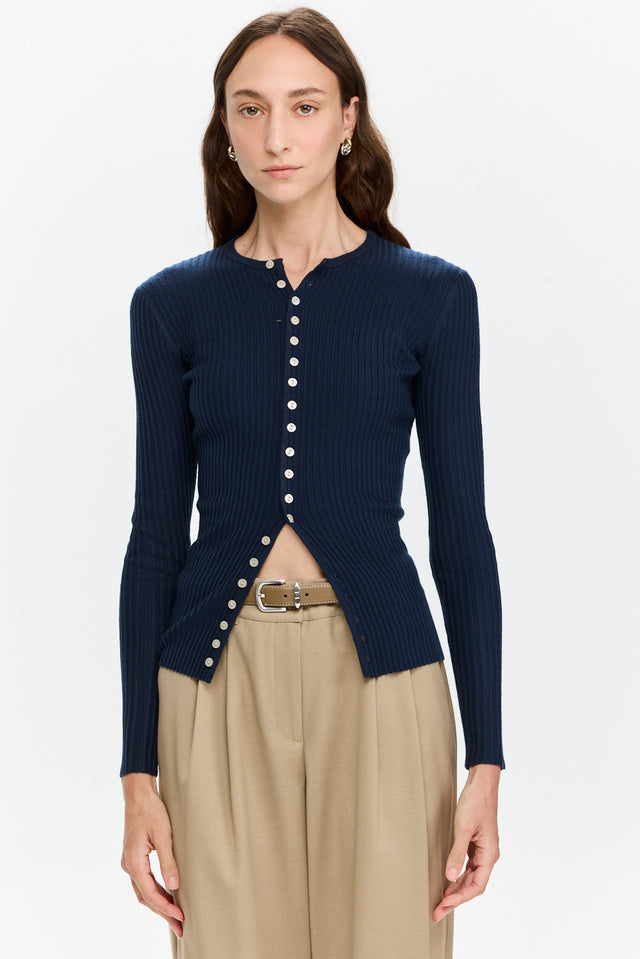Rose Buttoned Knit Navy Blue