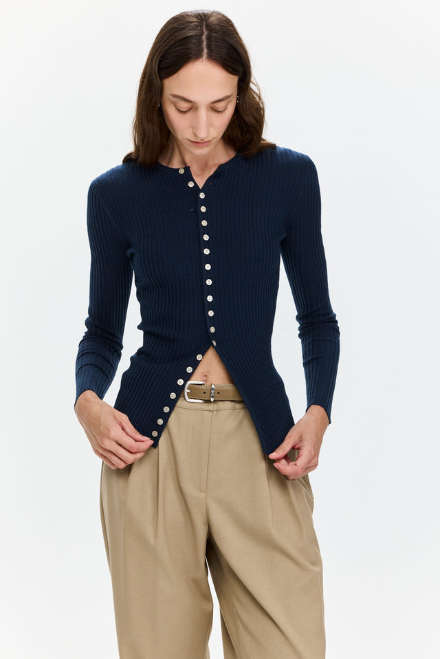 Rose Buttoned Knit Navy Blue
