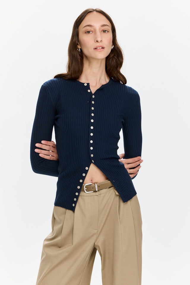 Rose Buttoned Knit Navy Blue