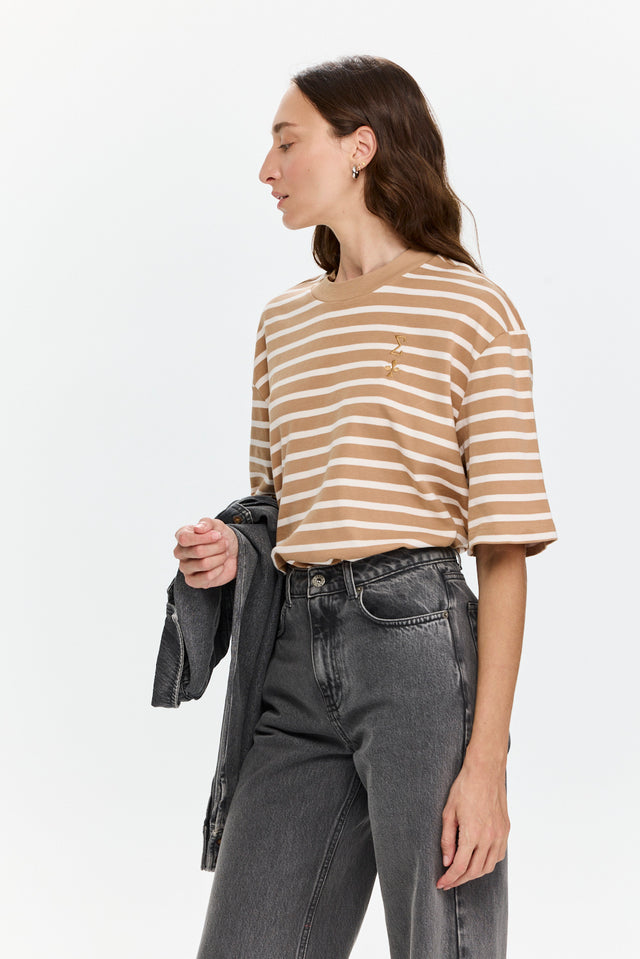 Oversized Sigma T Stripes Cappuccino