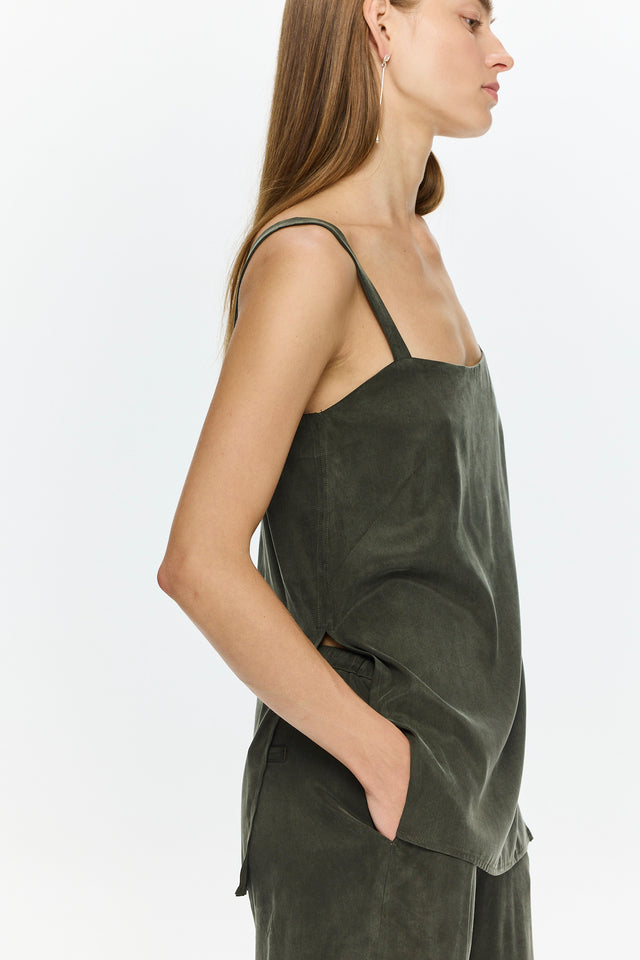 Margot Cupro Top Olive