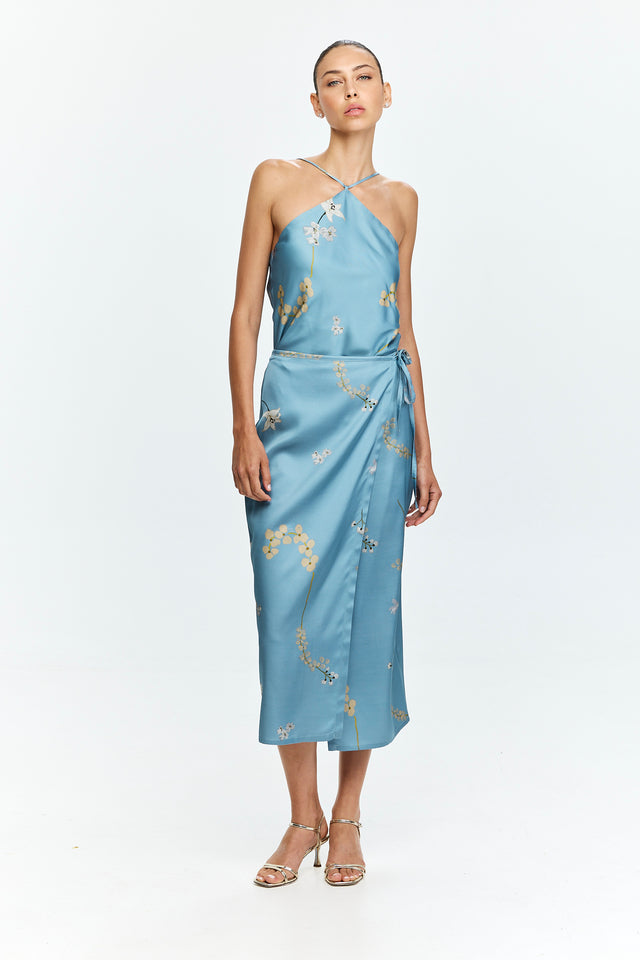Harper Printed Wrap Skirt Light Blue