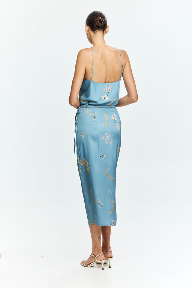 Harper Printed Wrap Skirt Light Blue