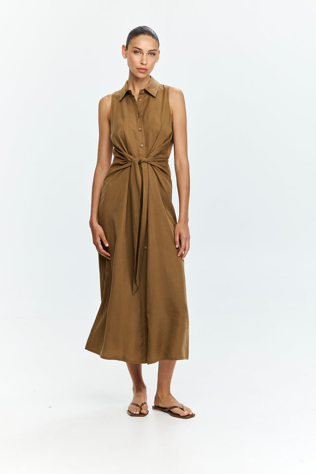 Sean Tie Dress Camel