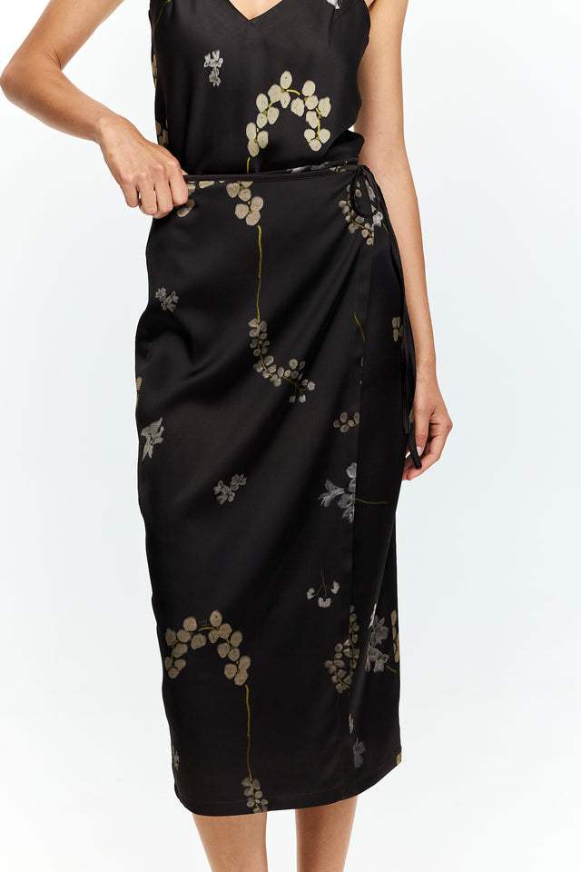 Harper Printed Wrap Skirt Chocolate