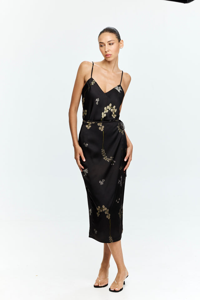 Harper Printed Wrap Skirt Chocolate