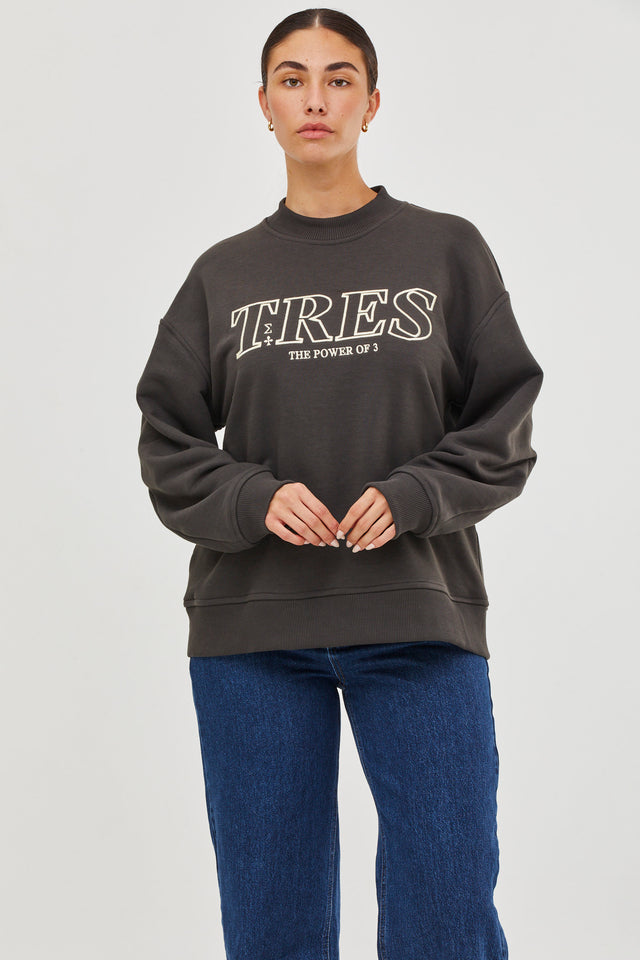 Embroidered Oversized Sweatshirt Warm Grey