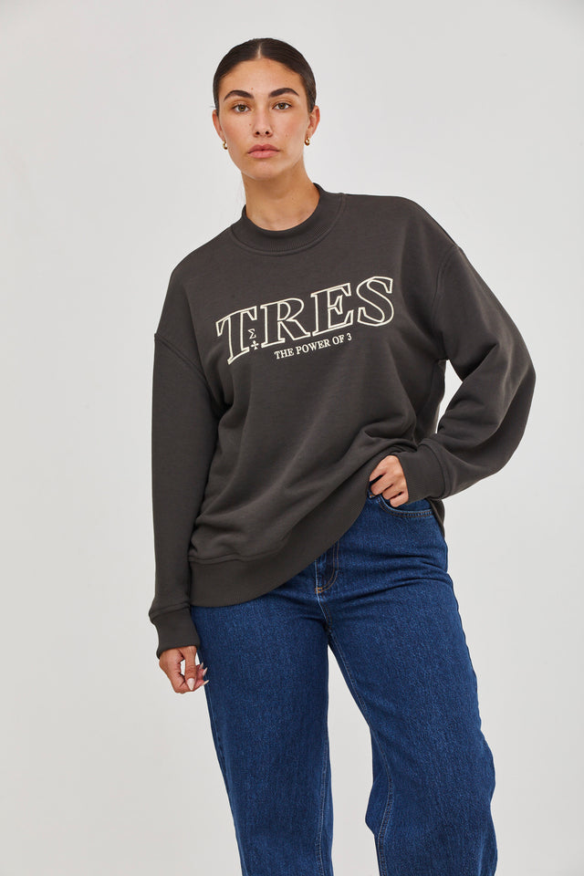 Embroidered Oversized Sweatshirt Warm Grey