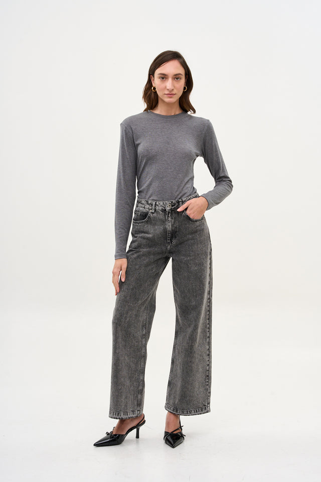 Wide Leg Denim Washed Grey