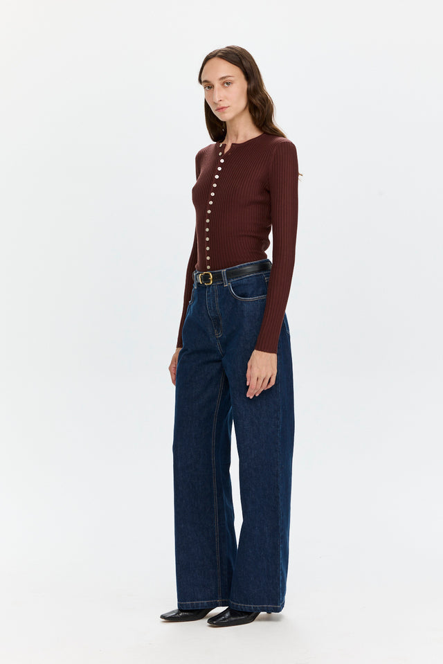 Rose Buttoned Knit Deep Mahogany