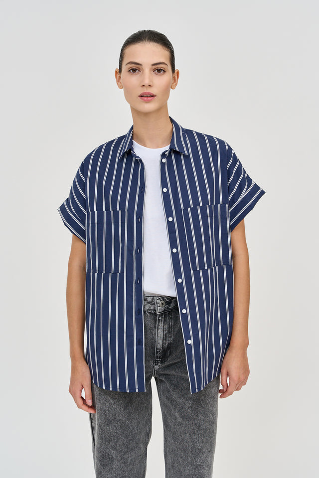 Daniel Blouse Navy Blue stripes