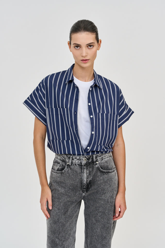 Daniel Blouse Navy Blue stripes