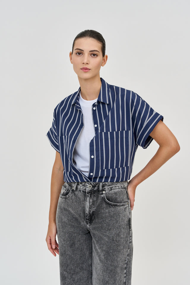 Daniel Blouse Navy Blue stripes