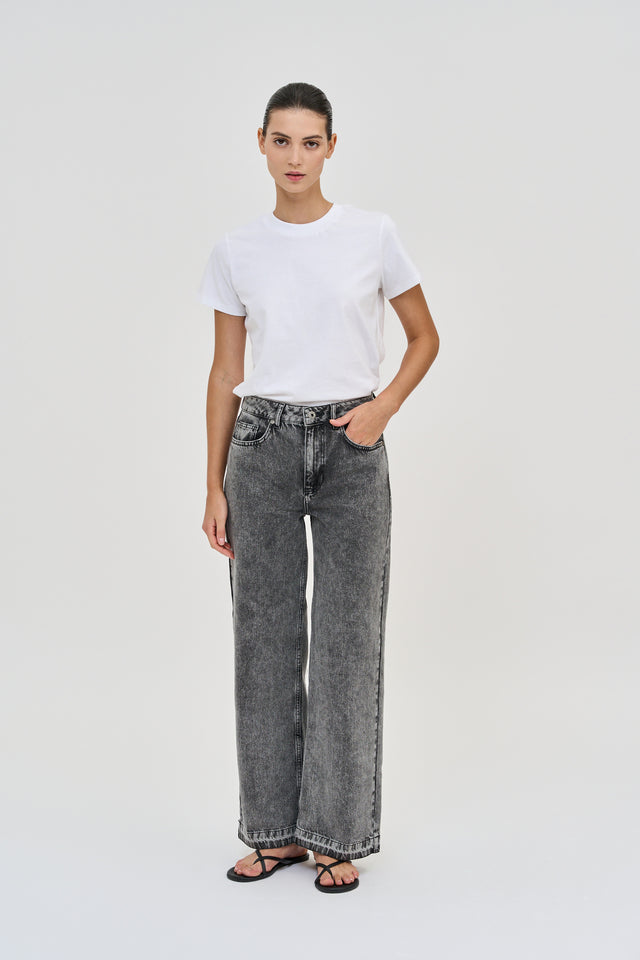 Wide Leg Denim Washed Grey