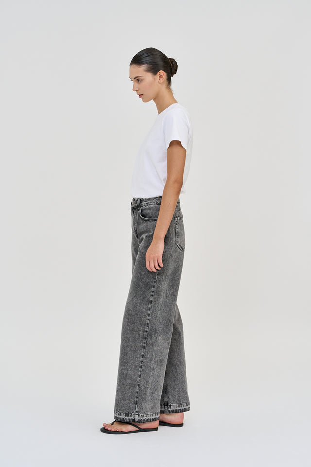 Wide Leg Denim Washed Grey