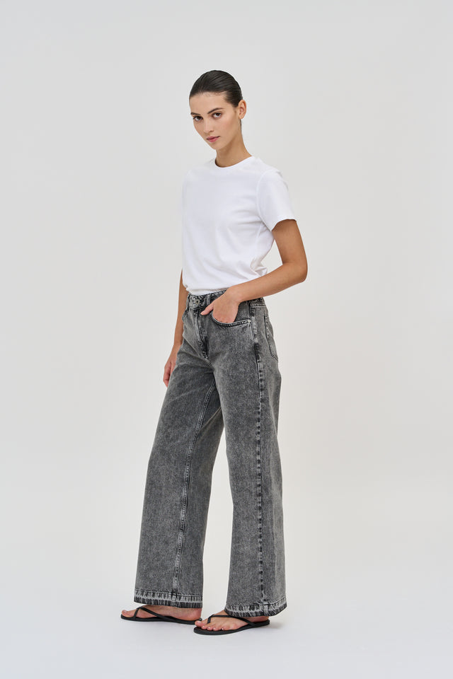 Wide Leg Denim Washed Grey