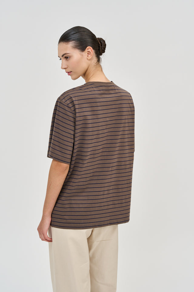 Oversized T Stripes Brown-Blue