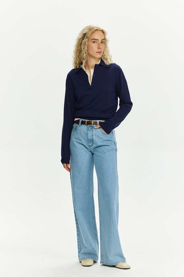 Long Sleeve Polo Night Blue