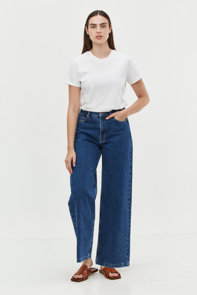 Wide Leg Denim Washed Indigo