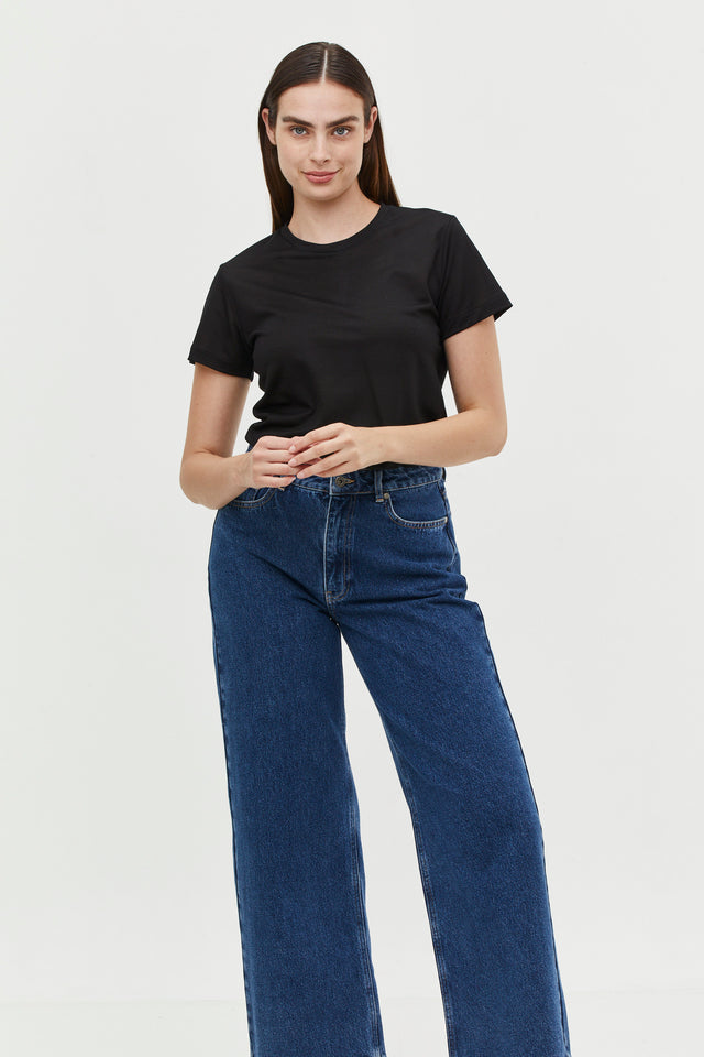 Wide Leg Denim Washed Indigo