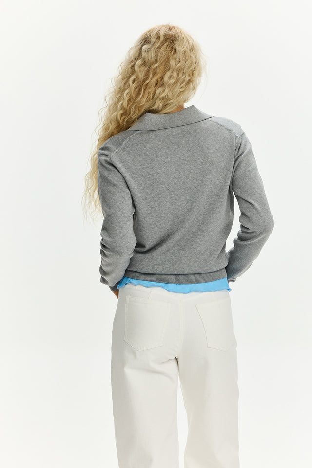 Long Sleeve Polo Grey Melange