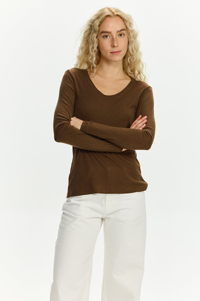 Mili Tencel Round Neck Top Brown