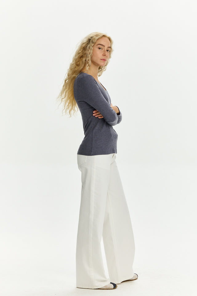 Mili Tencel Round Neck Top Grey
