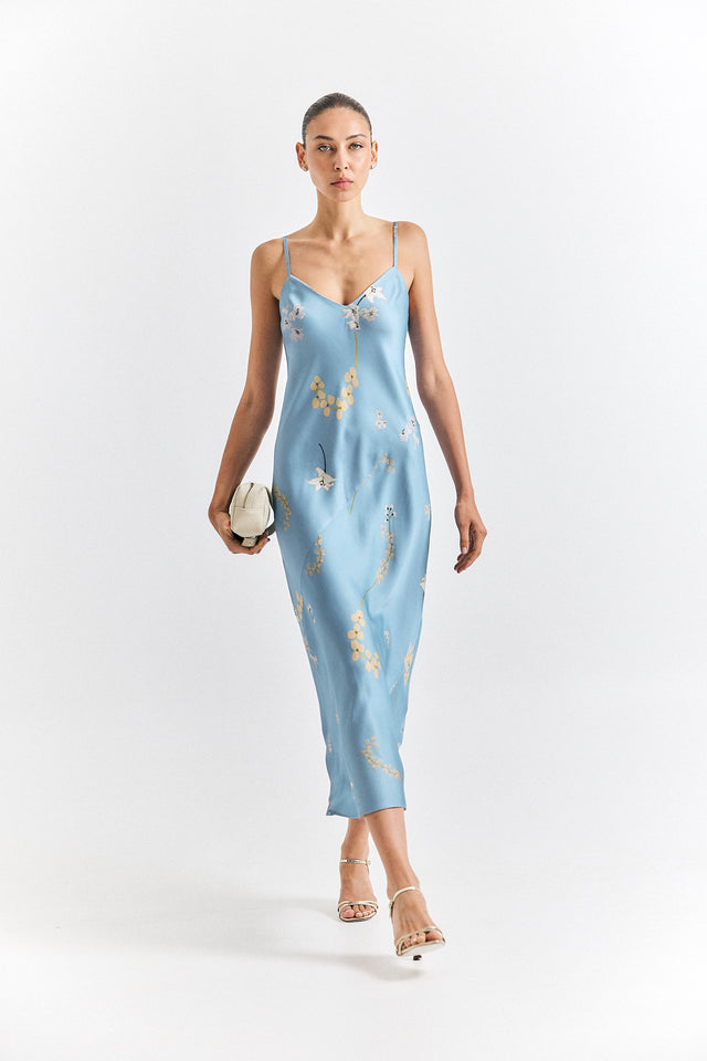 Printed Slip Dress Light Blue