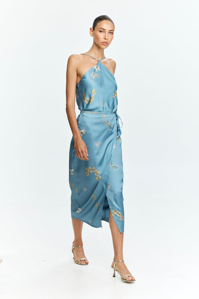 Harper Printed Wrap Skirt Light Blue