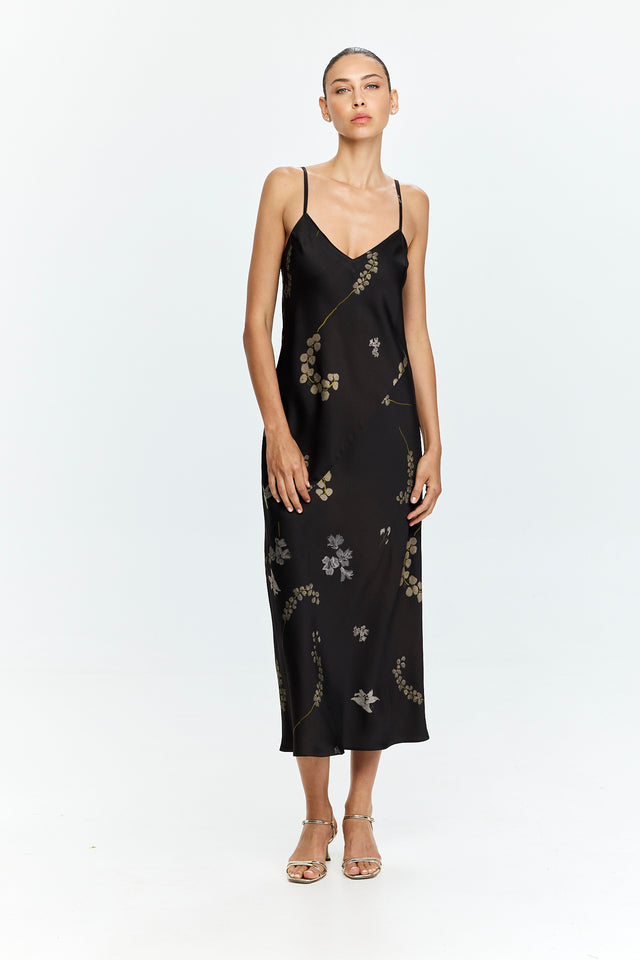 Printed Slip Dress Chocolate