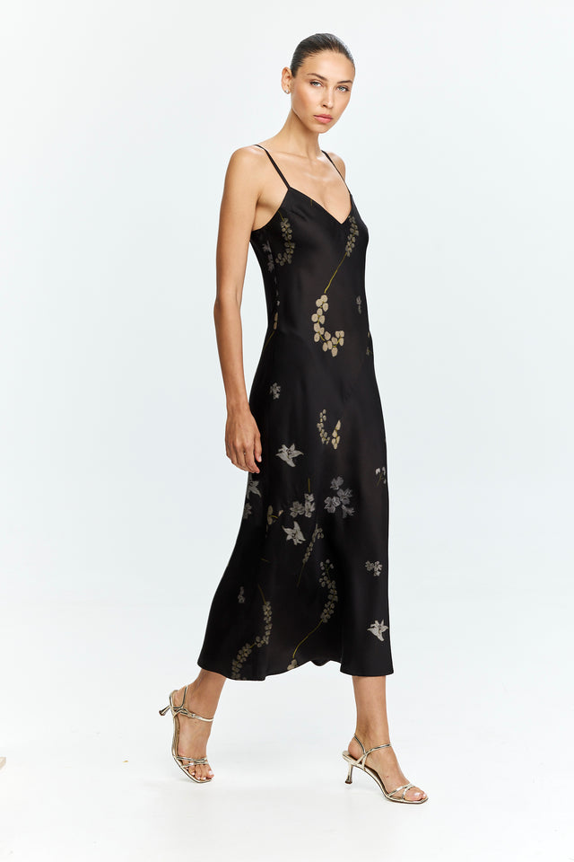 Printed Slip Dress Chocolate