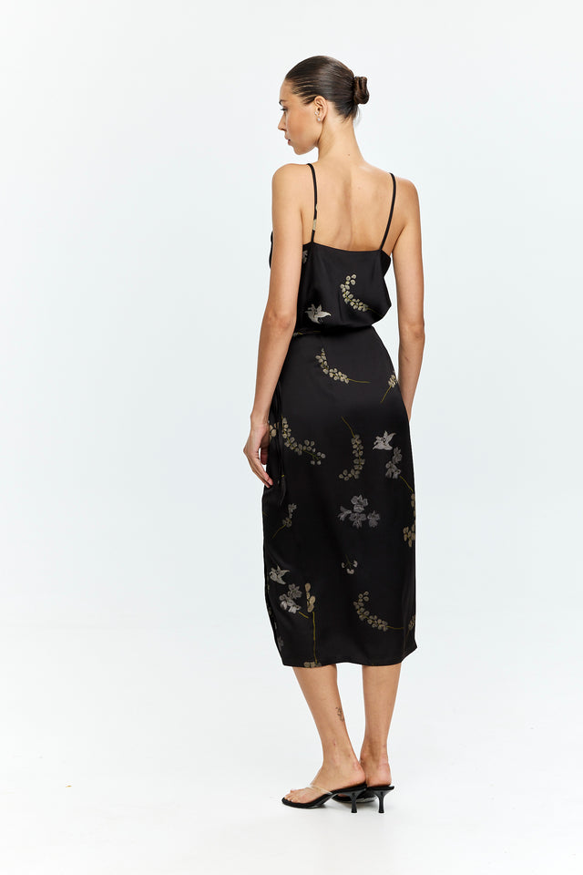 Harper Printed Wrap Skirt Chocolate