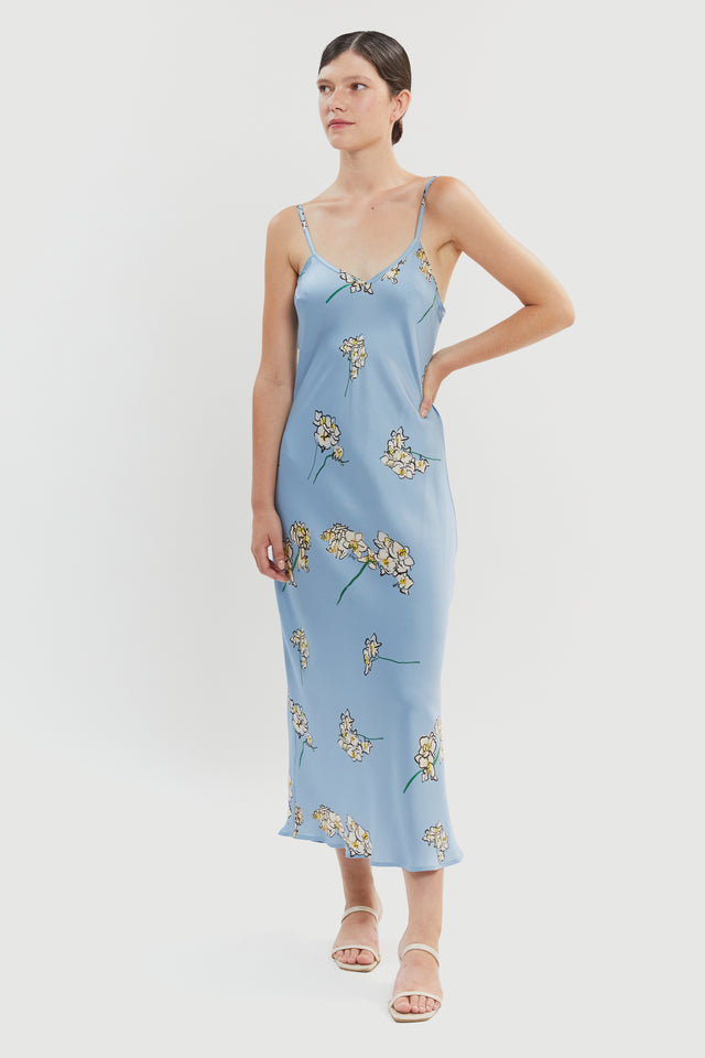 Light Blue Orchid Silk Slip Dress
