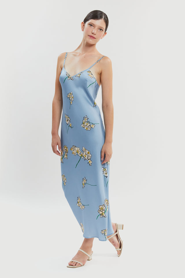 Light Blue Orchid Silk Slip Dress