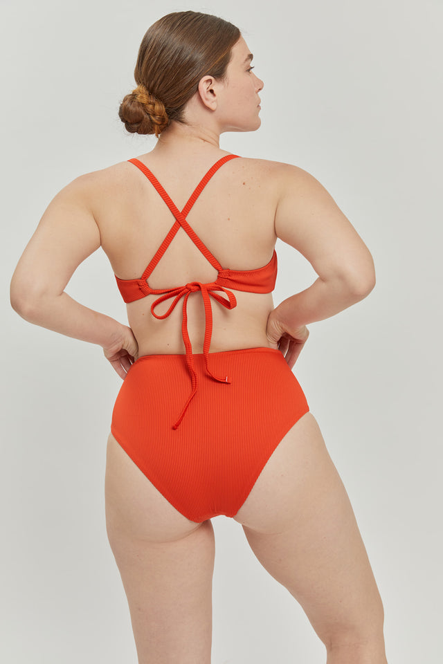 Orange Ribbed Poppy Bikini Top
