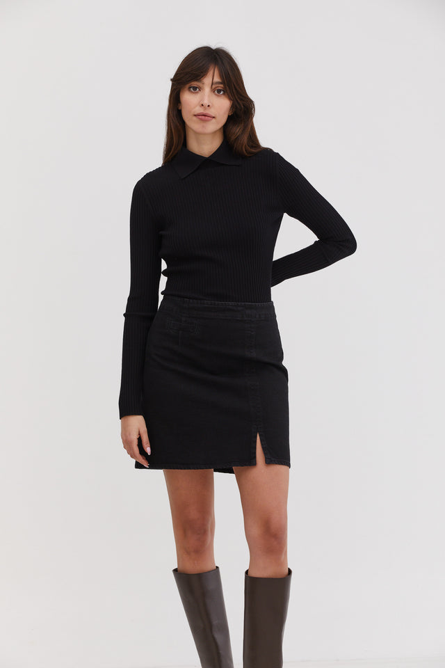 Ulla Denim Mini Skirt Black